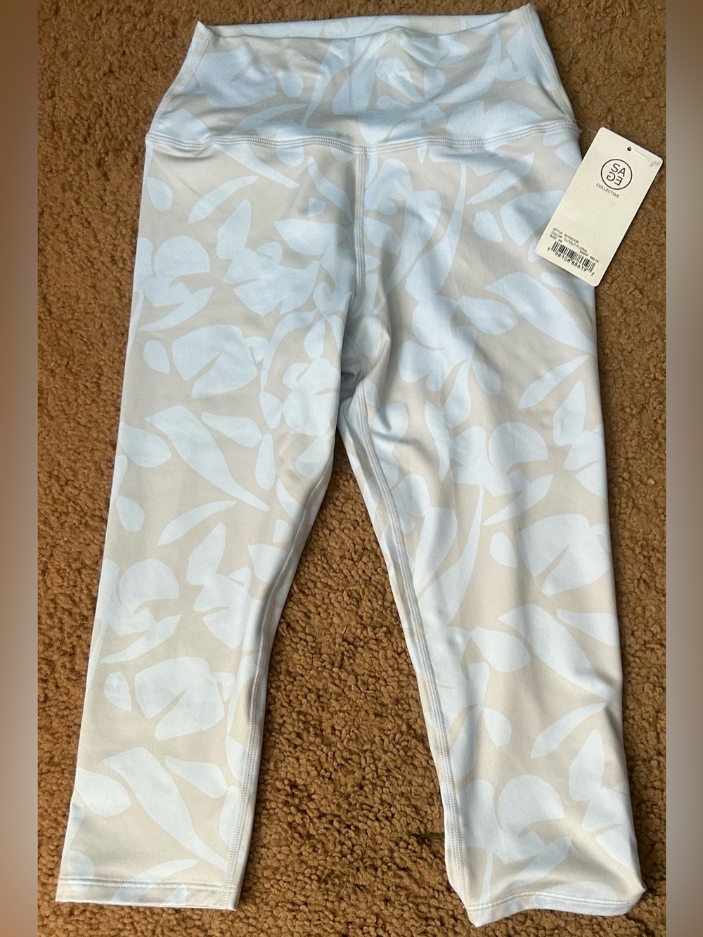 Sage Collective Ladies Size XS Leggings NEW Cut Out Floral Pale Blue and Beige